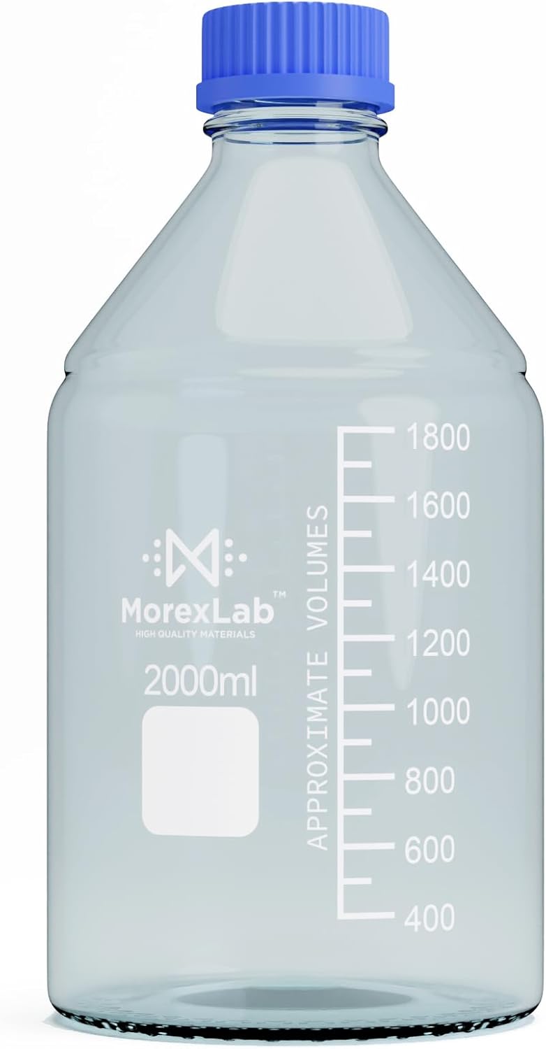 MorexLab 2000ML Storage Glass Bottles – 1pc Round Media Storage Bottle – Borosilicate Glass Bottles – Safe Probe Storage Glass Storage Bottles with GL45 Blue Screw Cap (2000ml - 1pc) - Image 1